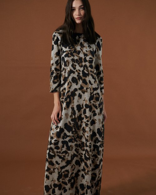 Vestido largo de lanilla estampado BEIGE