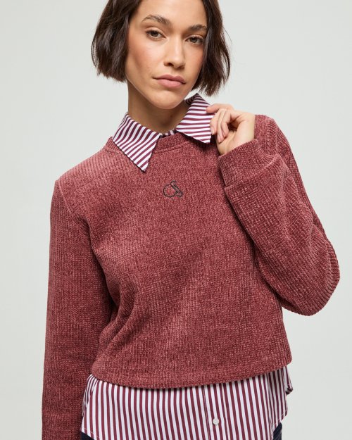 Buzo corto de chenille con bordado BORDO