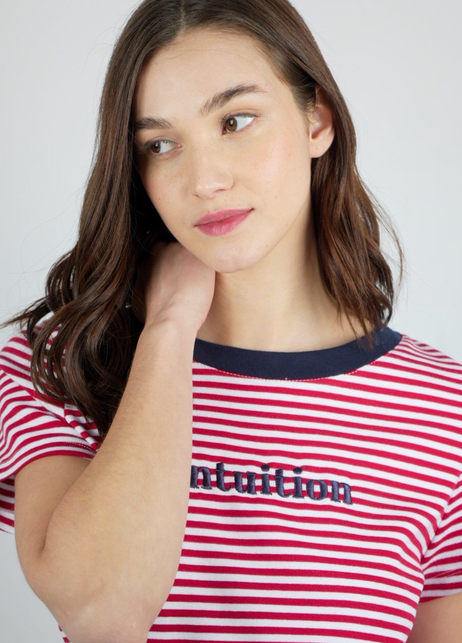 Remera rayada con bordado "intuition" AZUL - Imagen 4
