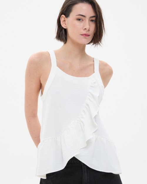 BLUSA DE SEDITA CON VOLADOS BLANCO