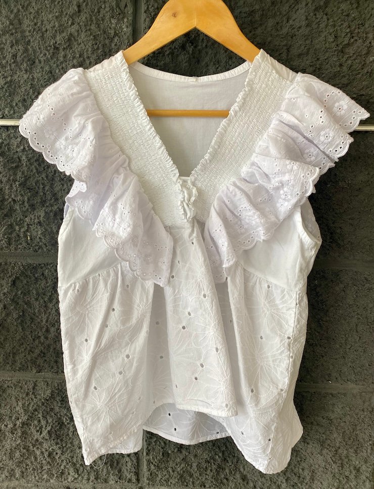 Blusa combinada de broderie con puntilla BLANCO