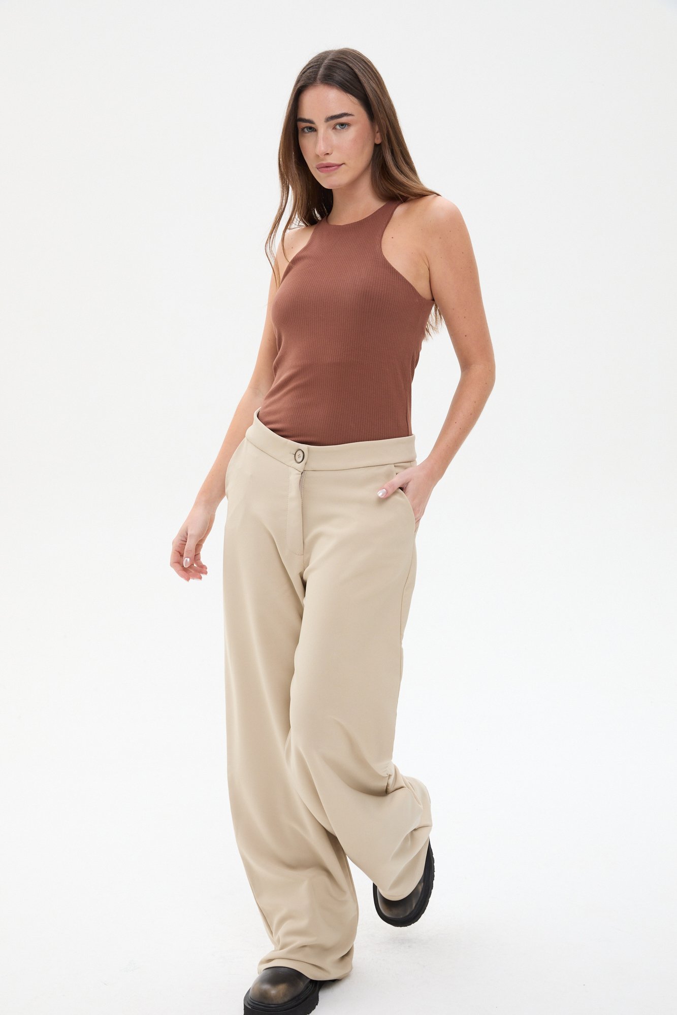 PANTALÓN DE VESTIR PUNTO ANCHO BEIGE