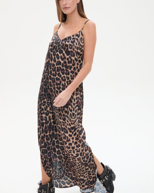 Vestido largo de satén animal print TOSTADO