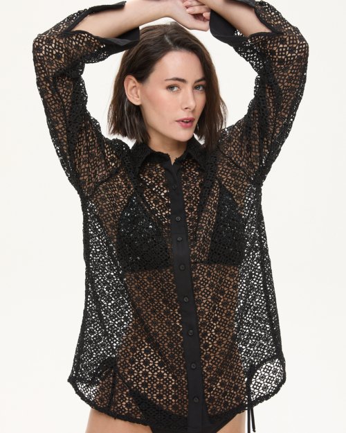 Camisa de guipure NEGRO