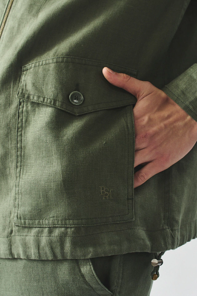 Campera Paros lino VERDE MILITAR - Imagen 5