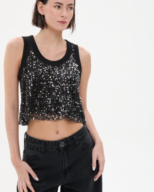 Top de lentejuelas con vivos NEGRO