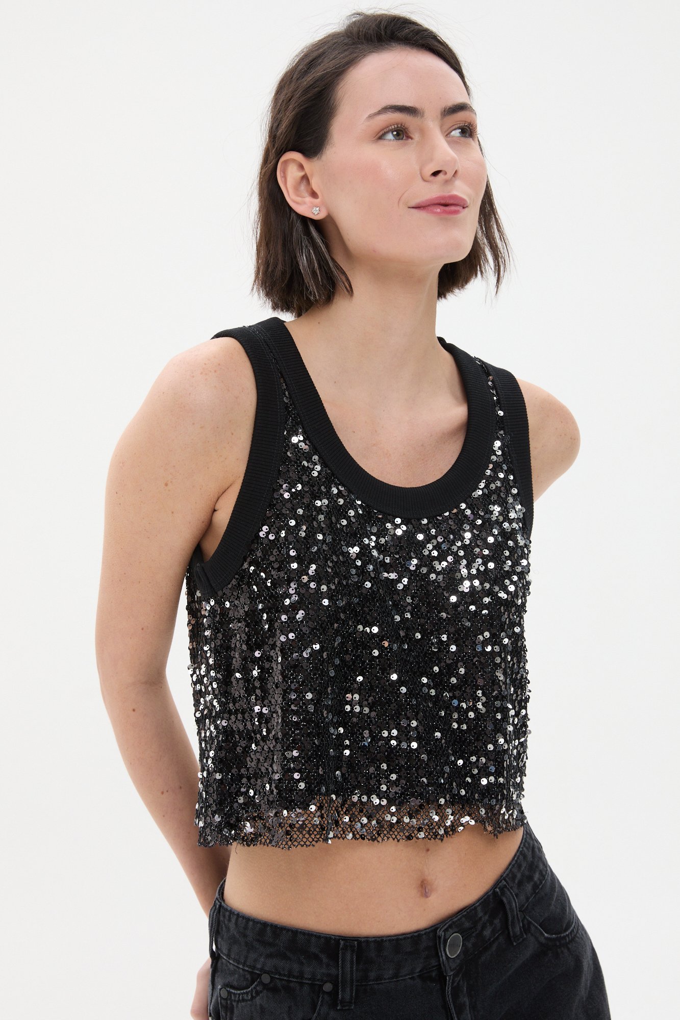 Top de lentejuelas con vivos NEGRO - Imagen 3