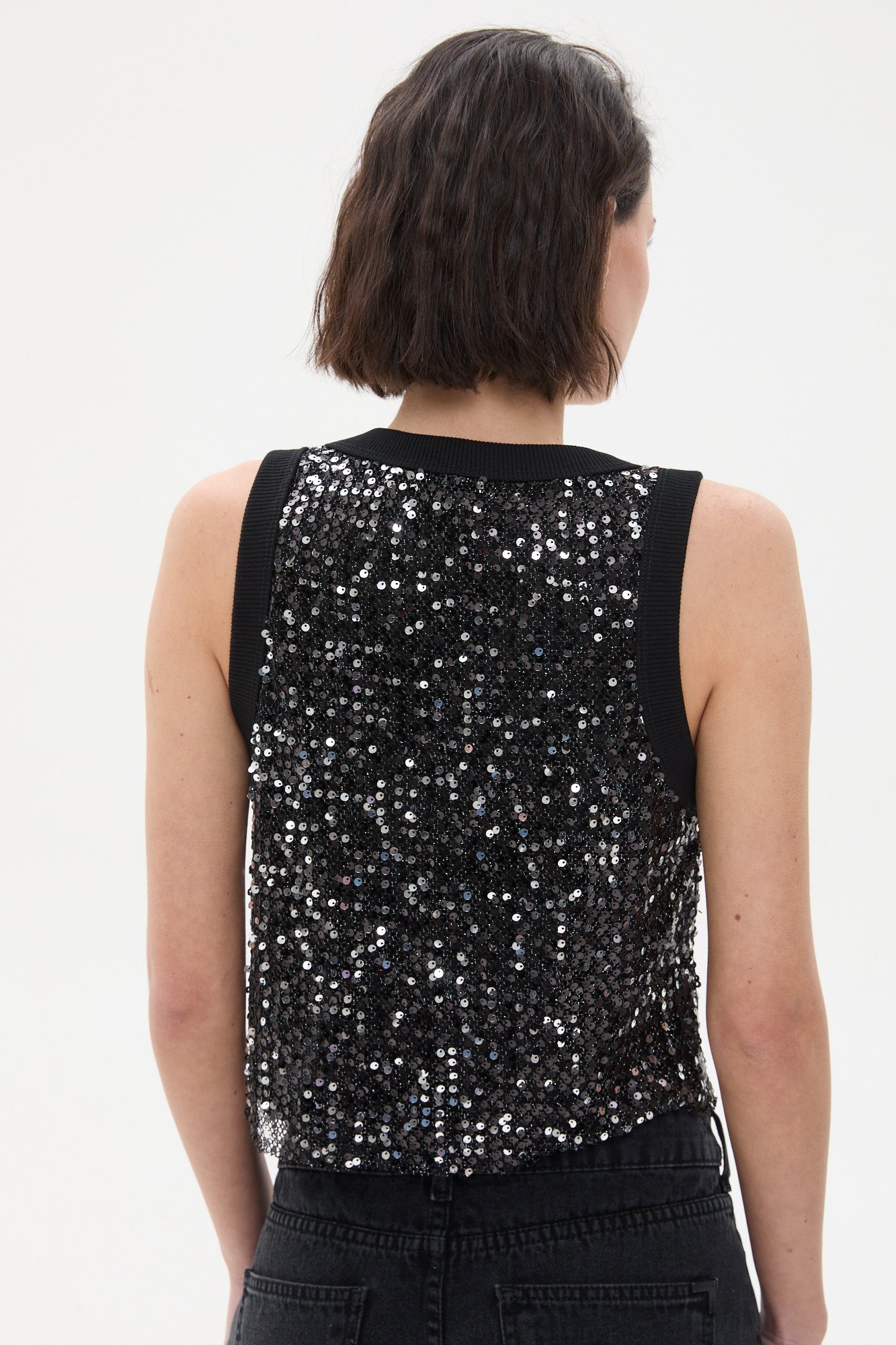 Top de lentejuelas con vivos NEGRO - Imagen 4