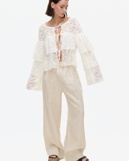 BLUSA DE ENCAJE CON VOLADOS BLANCO