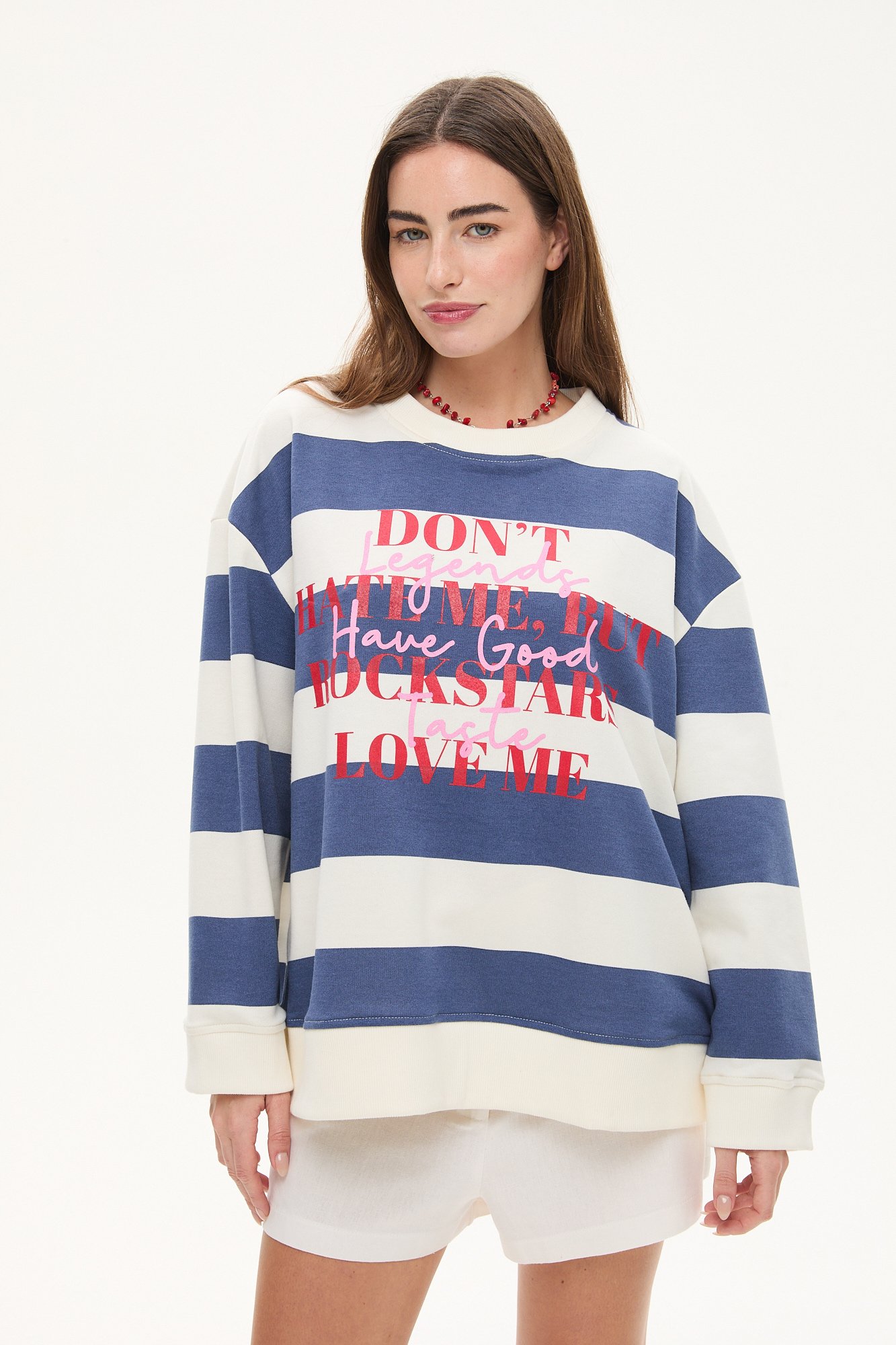 Buzo rustico rayado con estampa AZUL