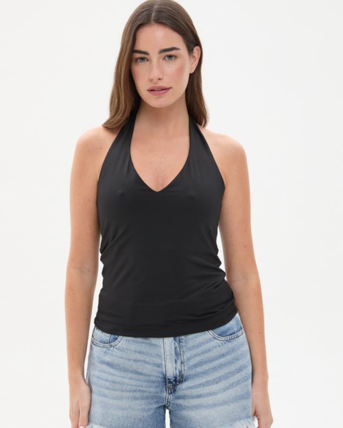 Musculosa de microfibra con lazo para atar NEGRO