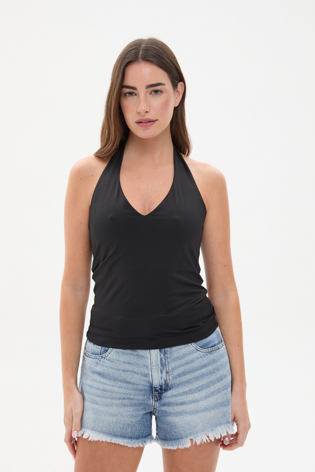 Musculosa de microfibra con lazo para atar NEGRO