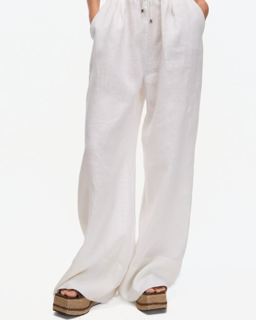 Pantalón de lino con elástico en cintura NATURAL