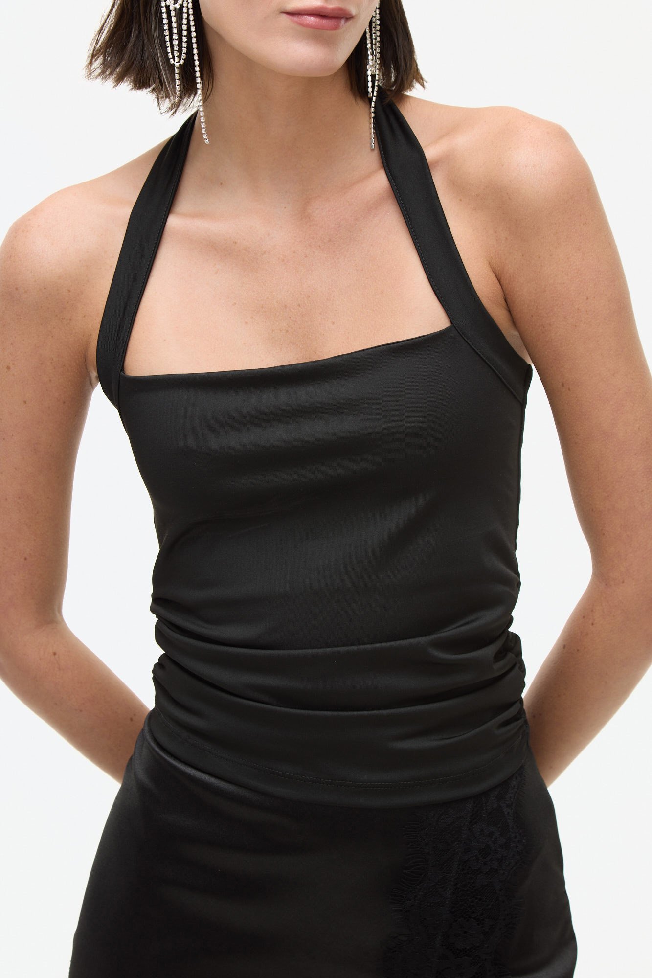 Top de microfibra con tiras para atar NEGRO