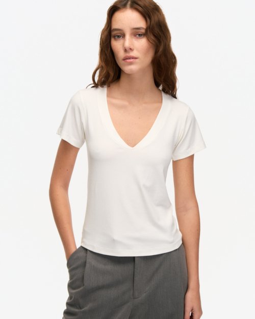 Remera de morley escote V NATURAL