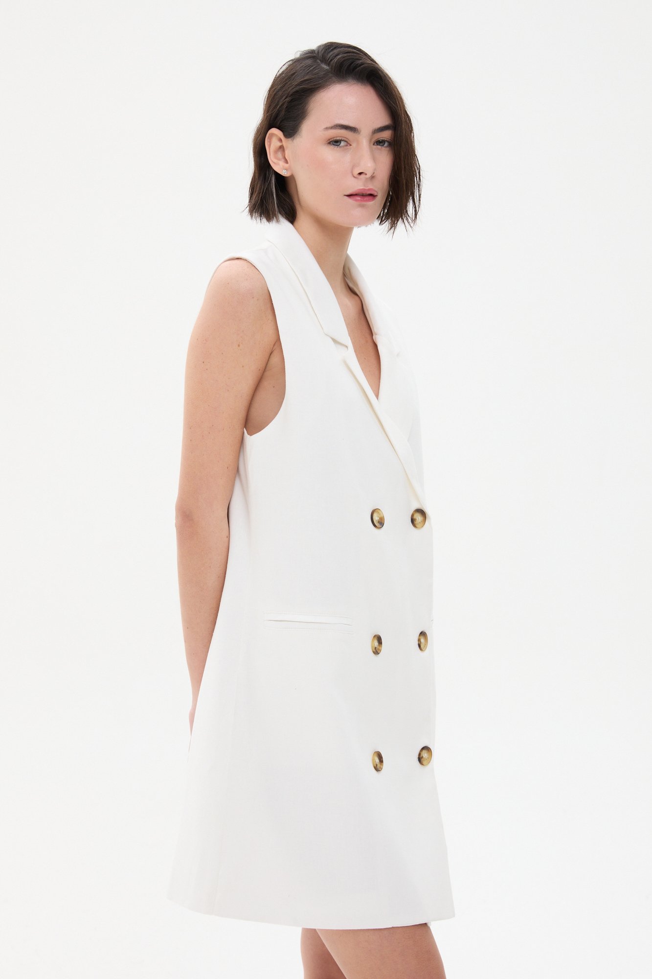 Vestido chaleco de lino con botones NATURAL - Imagen 3