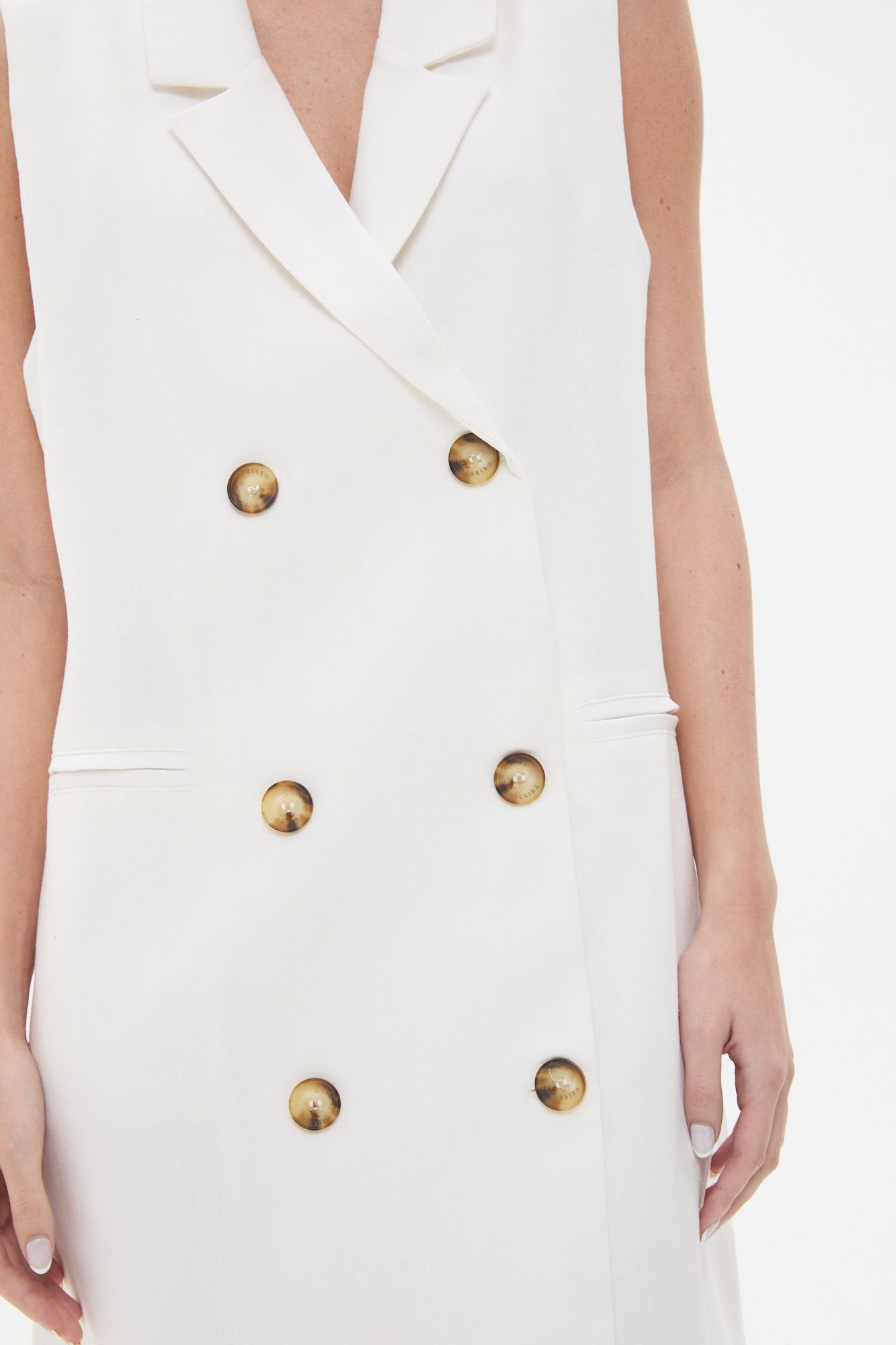 Vestido chaleco de lino con botones NATURAL - Imagen 4