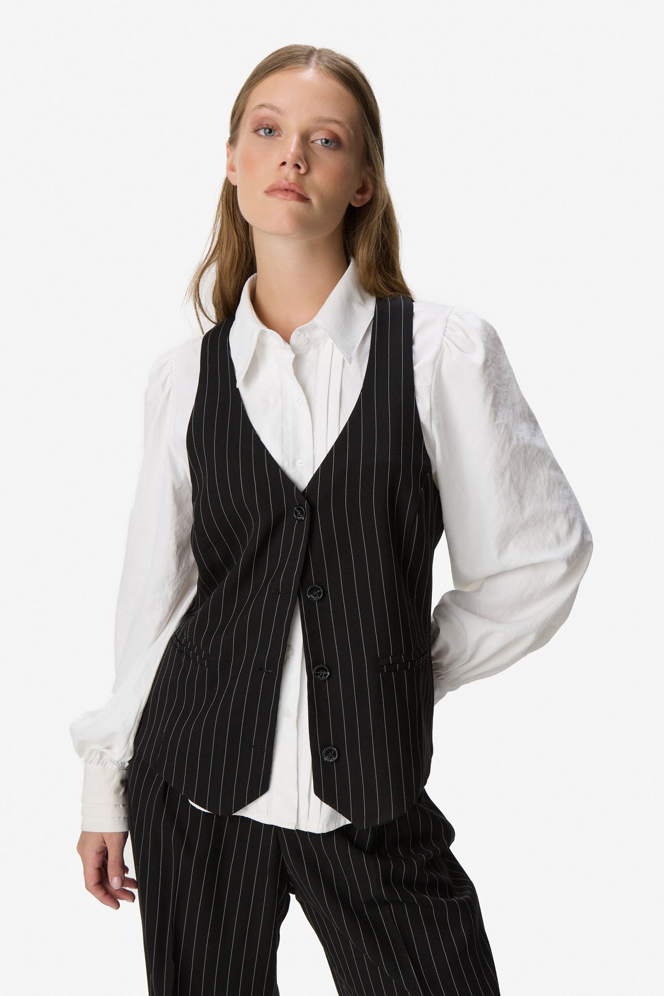 Chaleco sastrero rayado con botones NEGRO