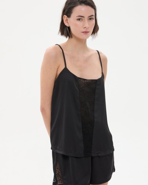 Pijama corto de saten con encaje NEGRO