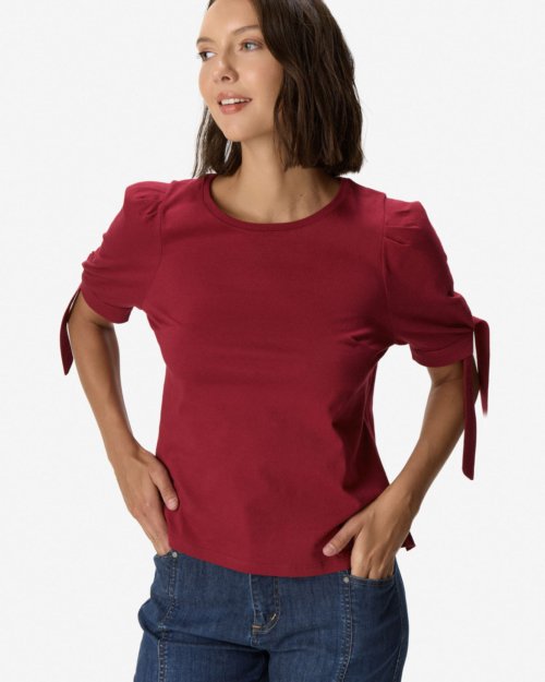 Remera con manga princesa y lazo BORDO