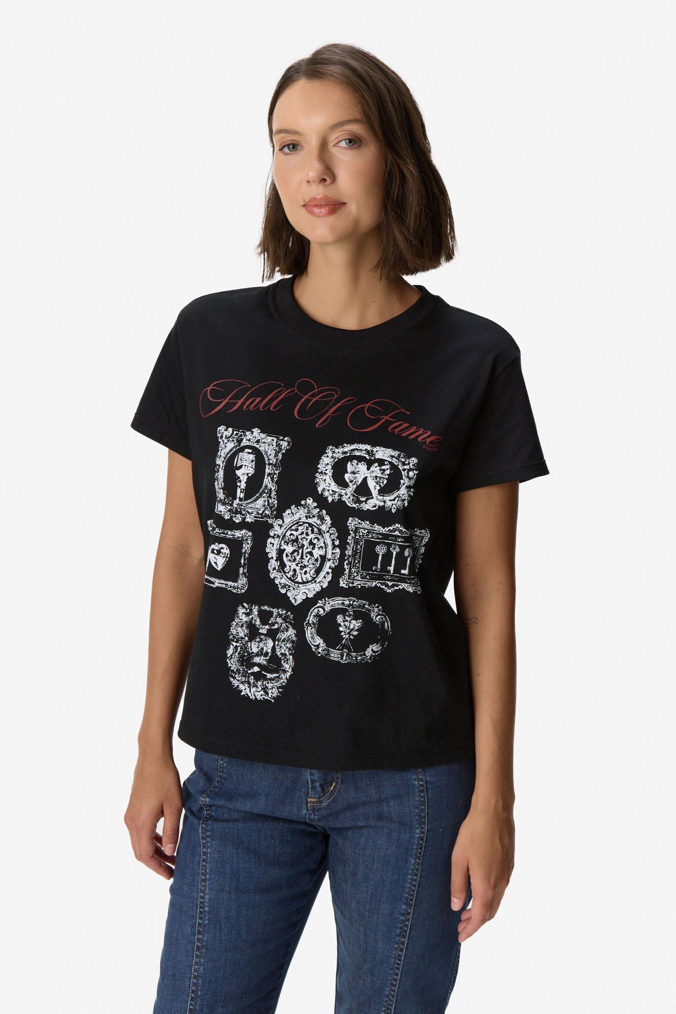 Remera jersey con estampa "hall of fame" NEGRO