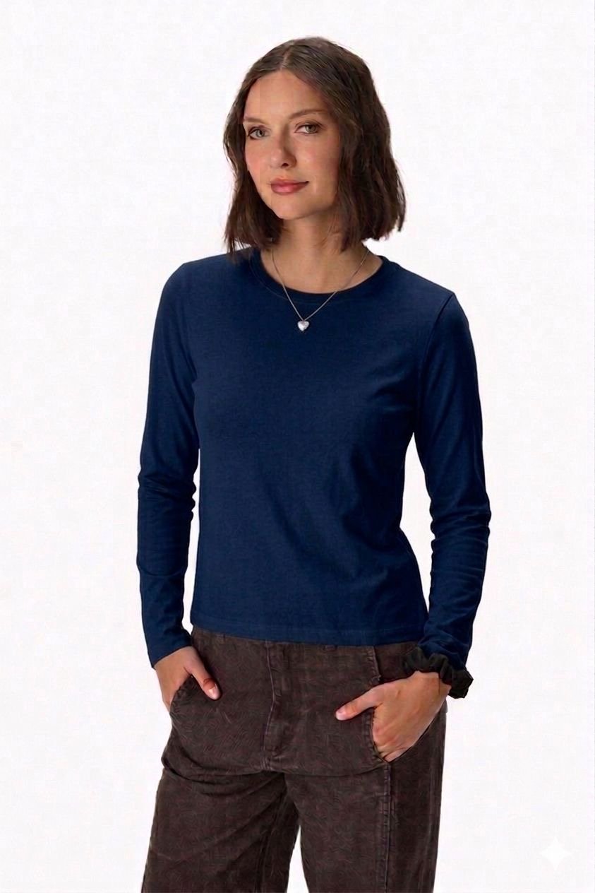 Remera básica manga larga escote redondo AZUL