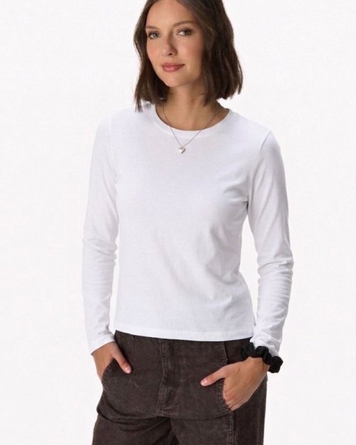 Remera básica manga larga escote redondo BLANCO