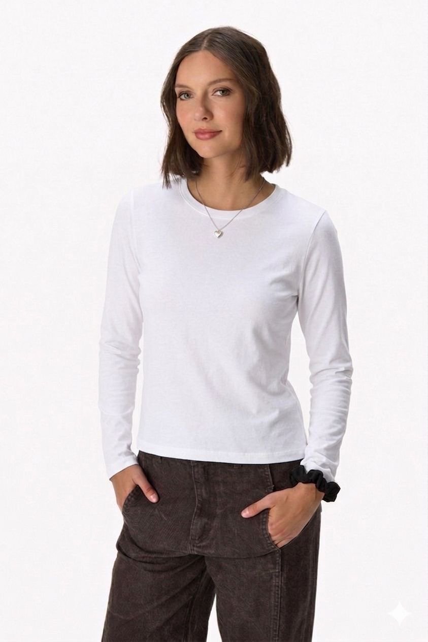 Remera básica manga larga escote redondo BLANCO