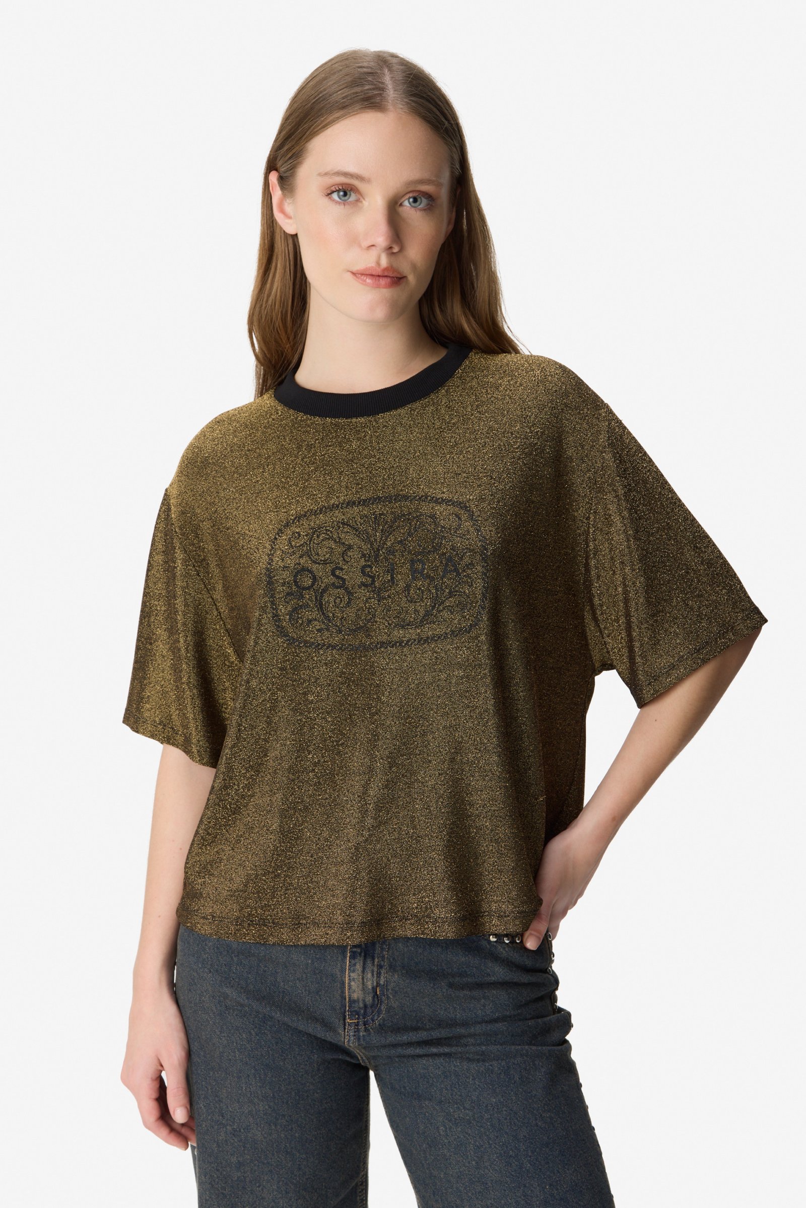 Remera de lurex con estampa GOLD