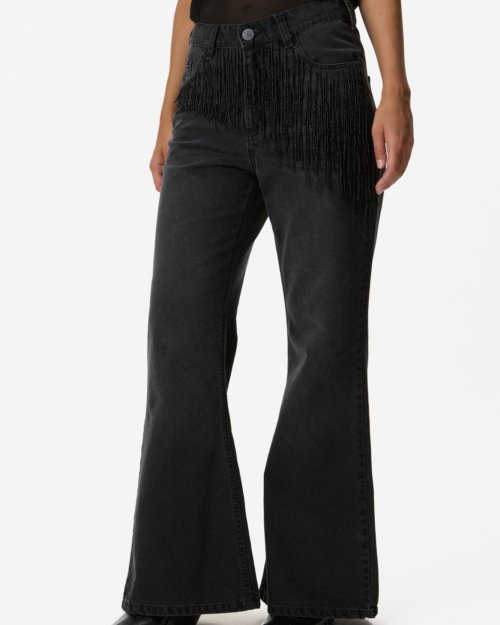 Pantalón denim NEGRO con bordado a mano
