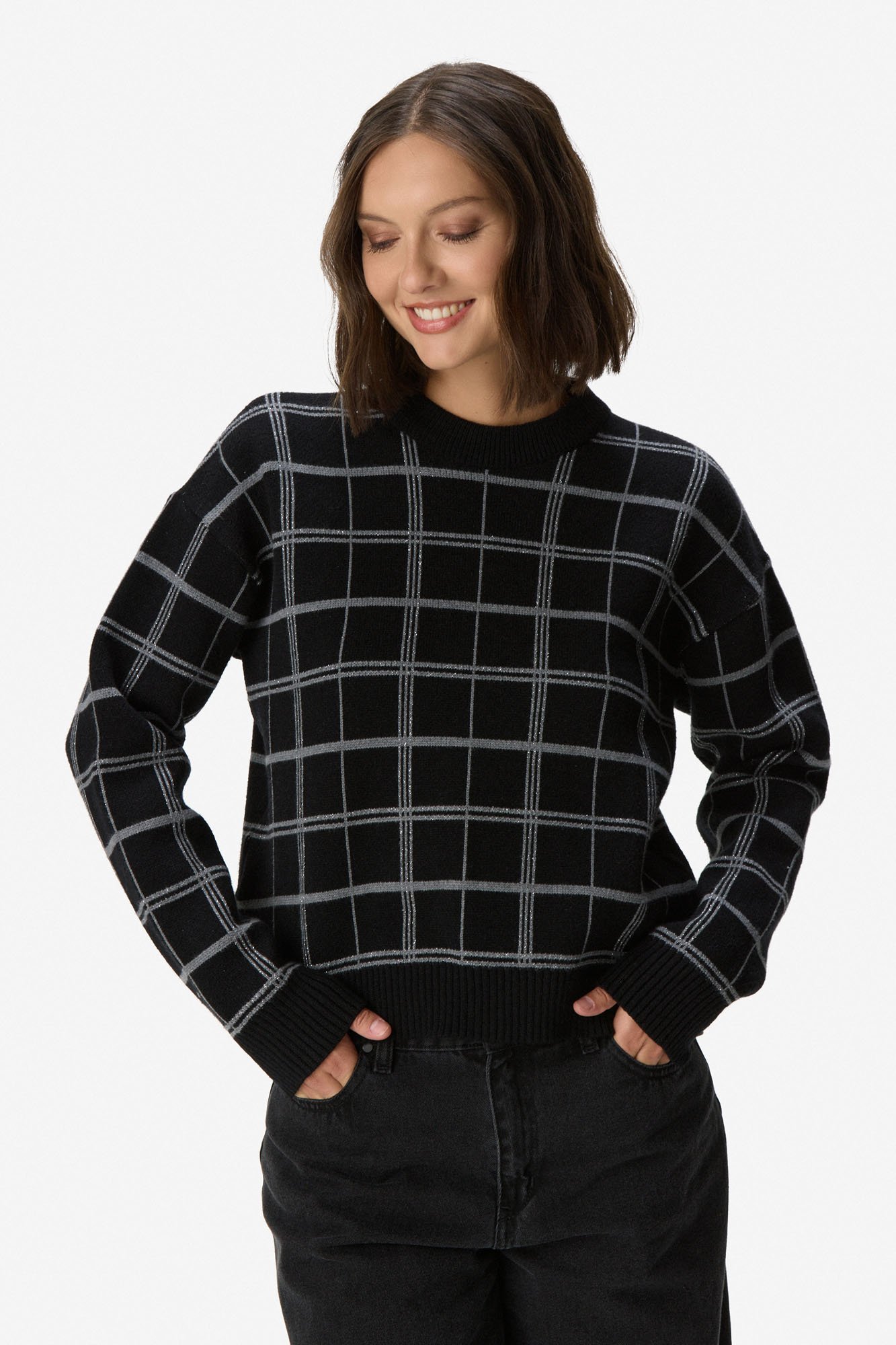 Sweater tartan lurex NEGRO