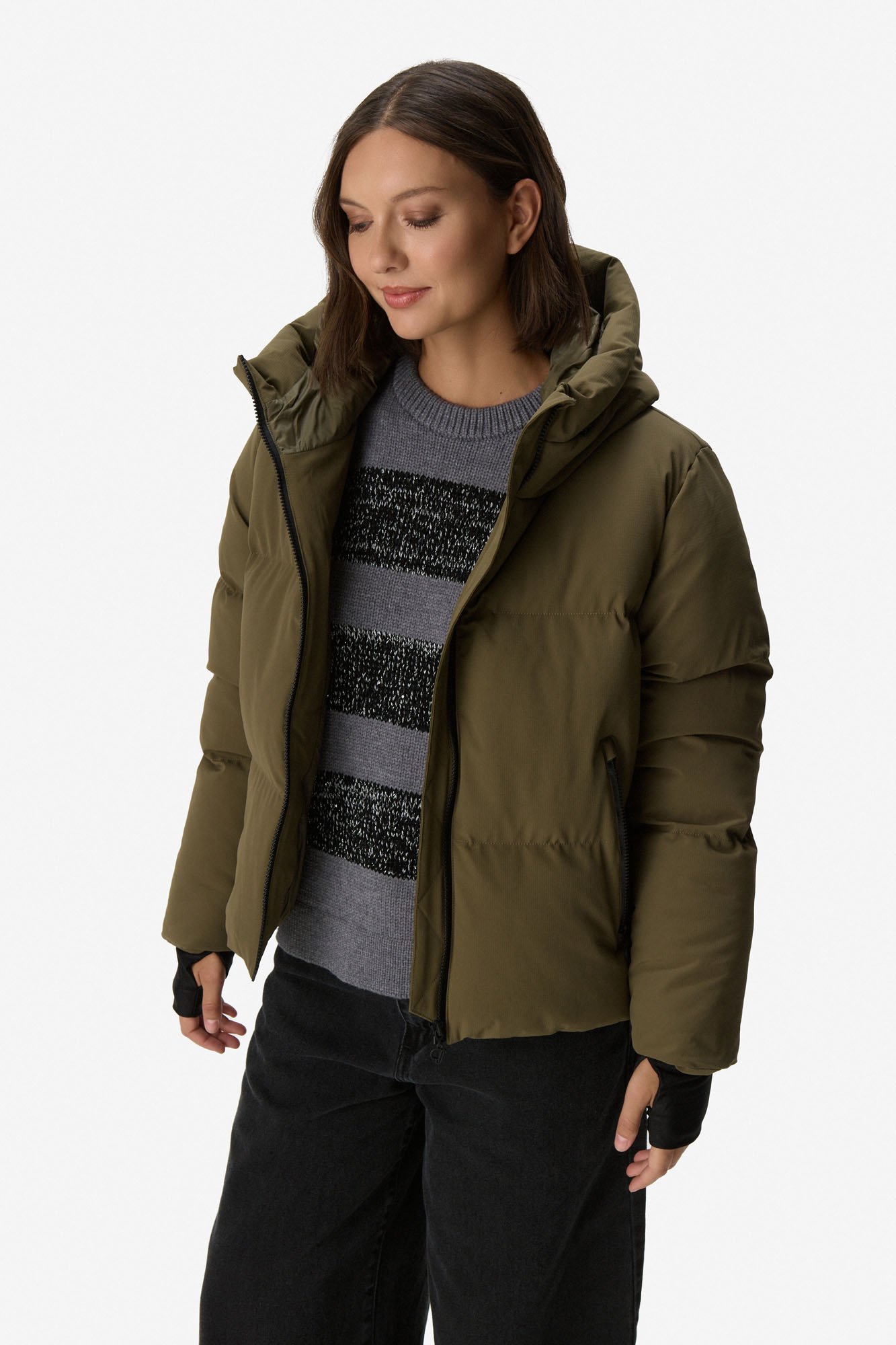 Campera puffer con puños lycra VERDE MILITAR - Imagen 5