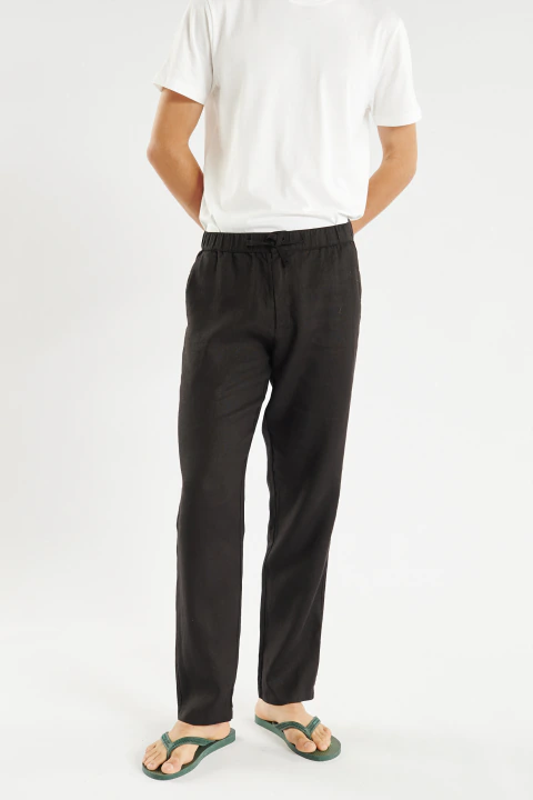Pantalon chino elastico lino